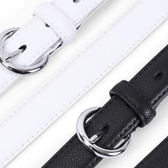 2 Pack Women Leather Belt Waist Skinny Dress H-black/White